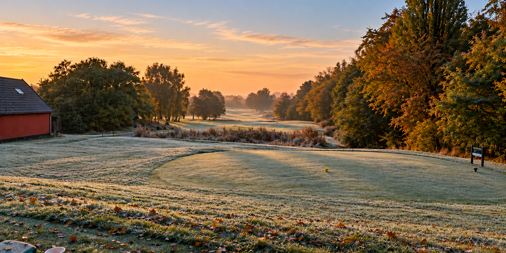 Frosty Autumn Golf Course At Dawn